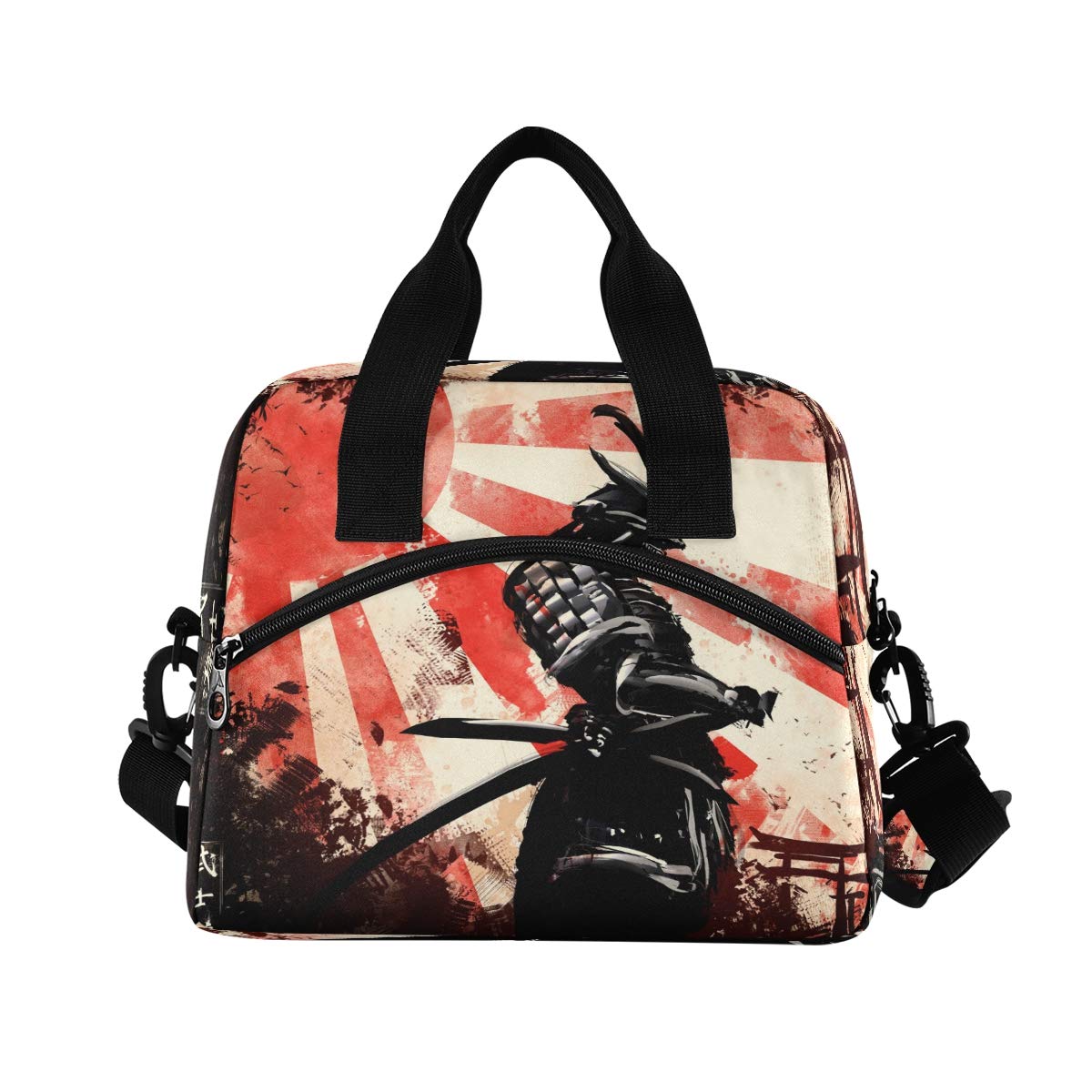 Japanese Samurai Red Sun Insulated Lunch Bag - Reusable Thermal Cooler Tote with Adjustable Shoulder Strap for Office, School & Outdoor Picnics | Perfect for Work Lunches, School Meals & Camping Trips