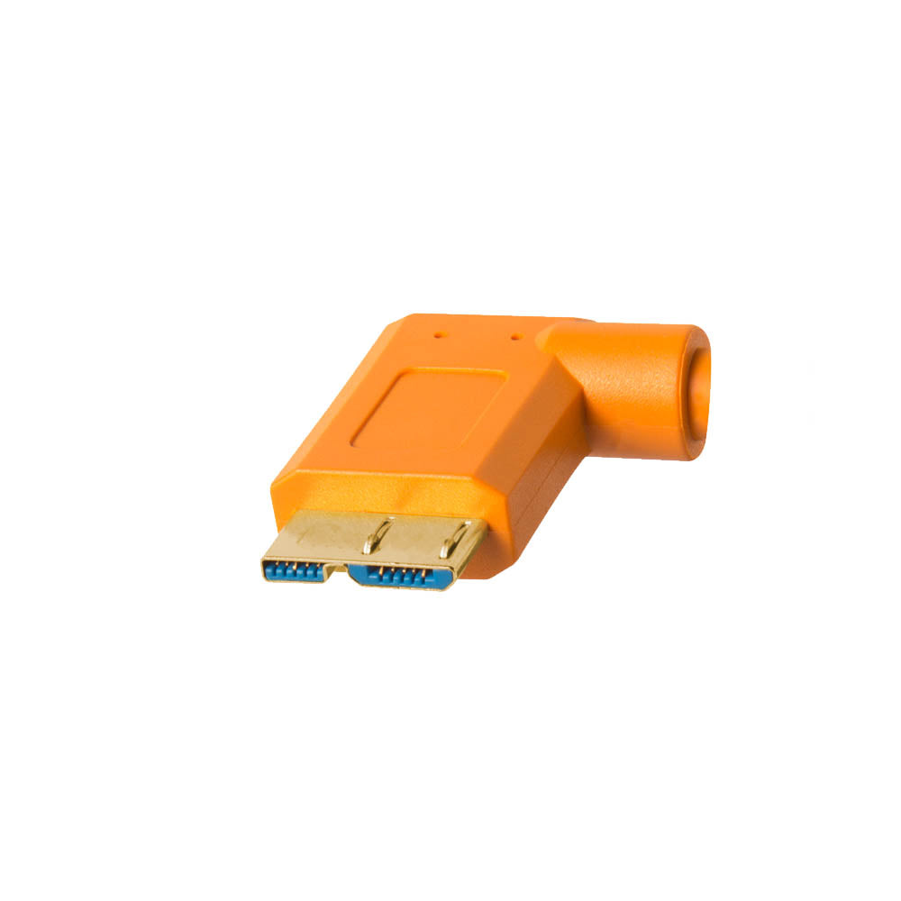 TetherPro 15ft USB 3.0 to Micro B Right Angle Cable - High Speed Data Transfer Cord with 90° Angled Connector (Bright Orange) for External Hard Drives, Cameras & Mobile Devices