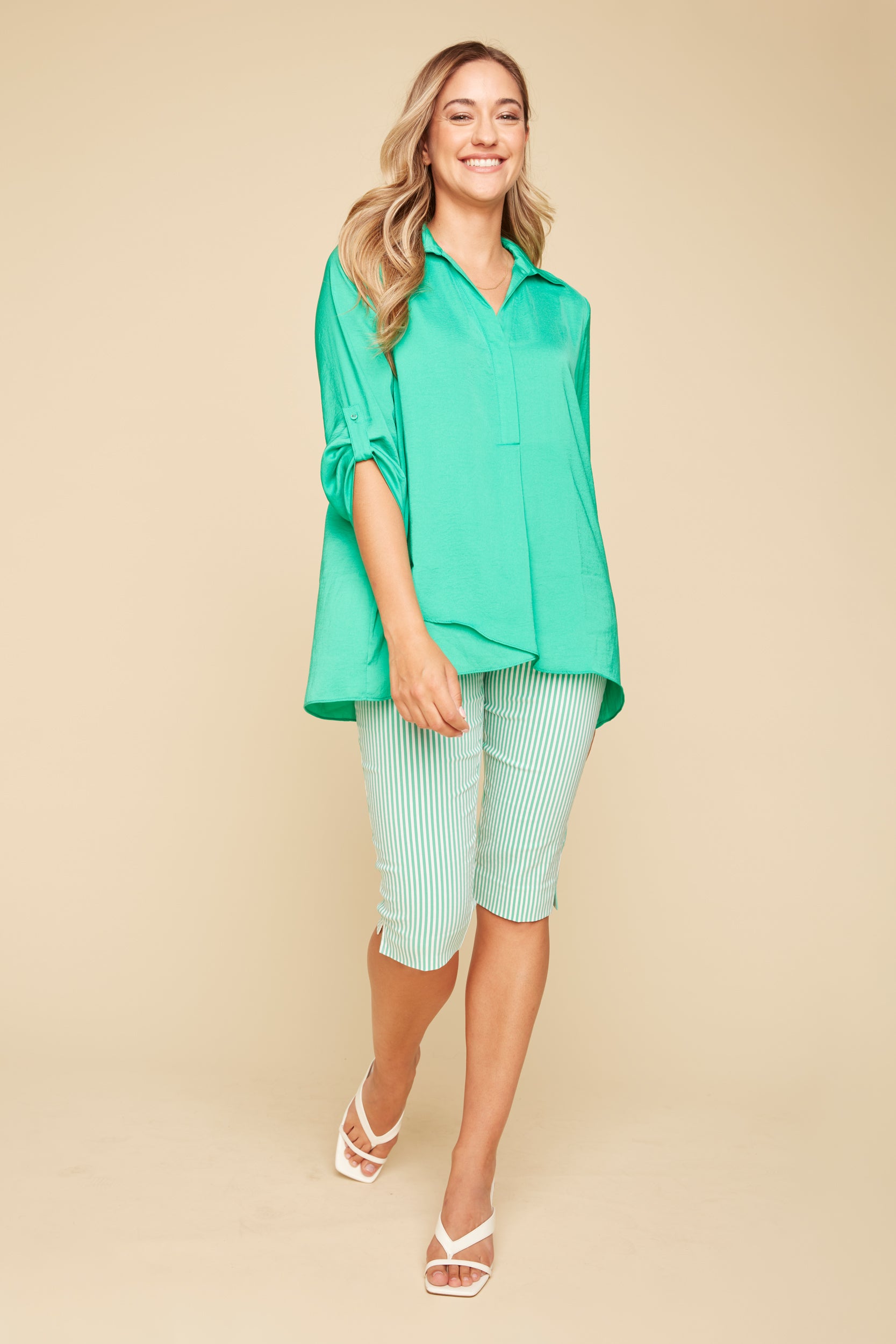 Renuar Women's Airflow Long Sleeve Blouse - Jade Green | Lightweight Breathable Office & Casual Shirt for Work & Everyday Wear