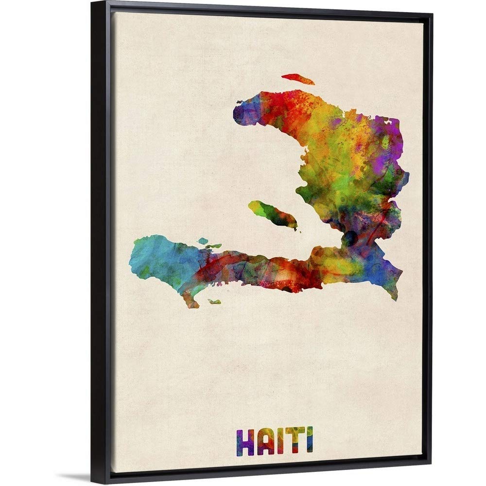 Haiti Watercolor Map Art - Black Float Frame Canvas Wall Decor for Home & Office | Perfect for Living Room, Bedroom, or Gift