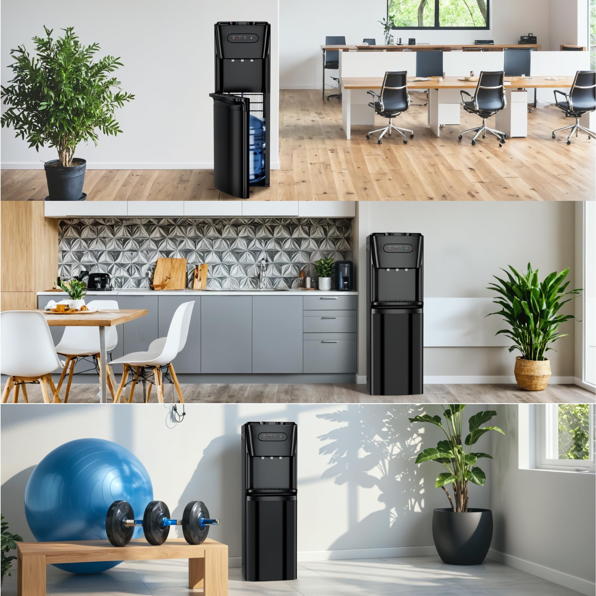 **Bottom Loading Water Cooler Dispenser with Hot, Cold & Cool Water - 3/5 Gallon Bottle Compatible, Empty Bottle Indicator, Child Safety Lock - Perfect for Office, Home & Living Room (Piano Black) | Great for Hydration, Parties & Daily Use**