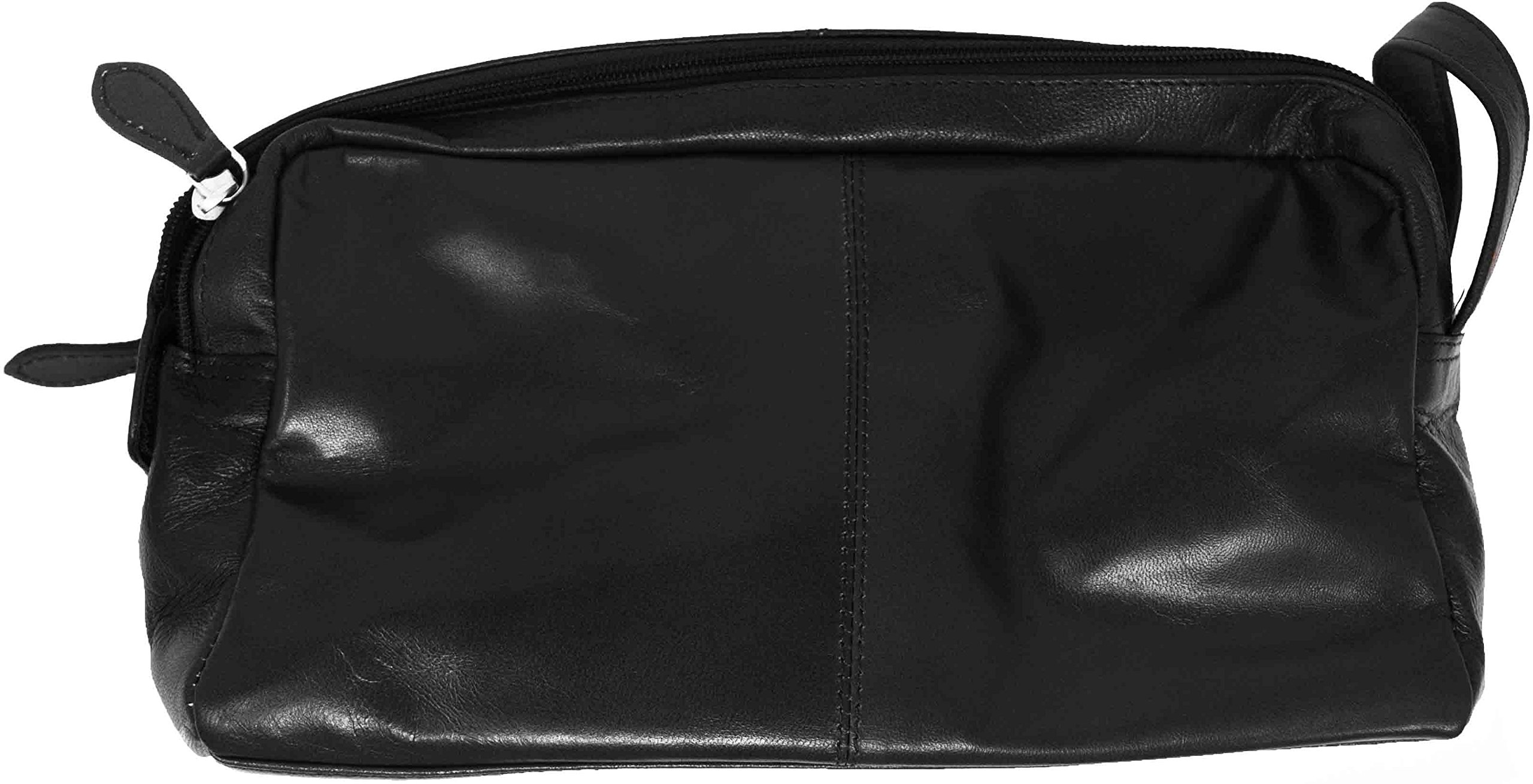 Premium Genuine Cowhide Black Leather Toiletry Bag for Men & Women - Travel Organizer, Dopp Kit - Perfect for Gym, Business Trips, and Vacation Essentials