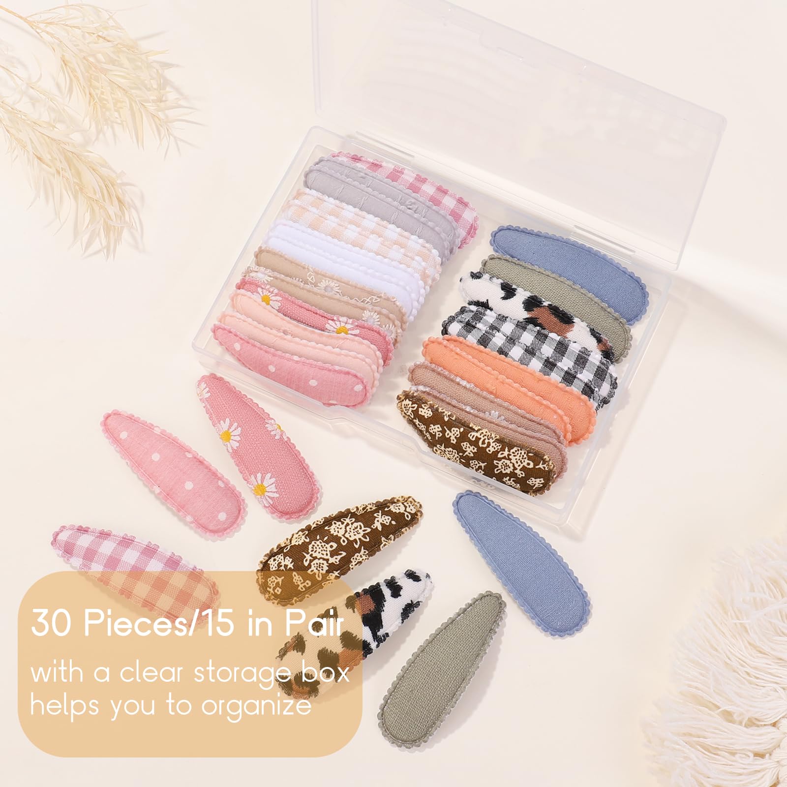 Choicbaby 30 Pcs Floral Hair Clips for Toddler Girls - Non-Slip Wrapped Snap Barrettes (2.2 Inch) - Perfect for School, Parties & Daily Hair Styling