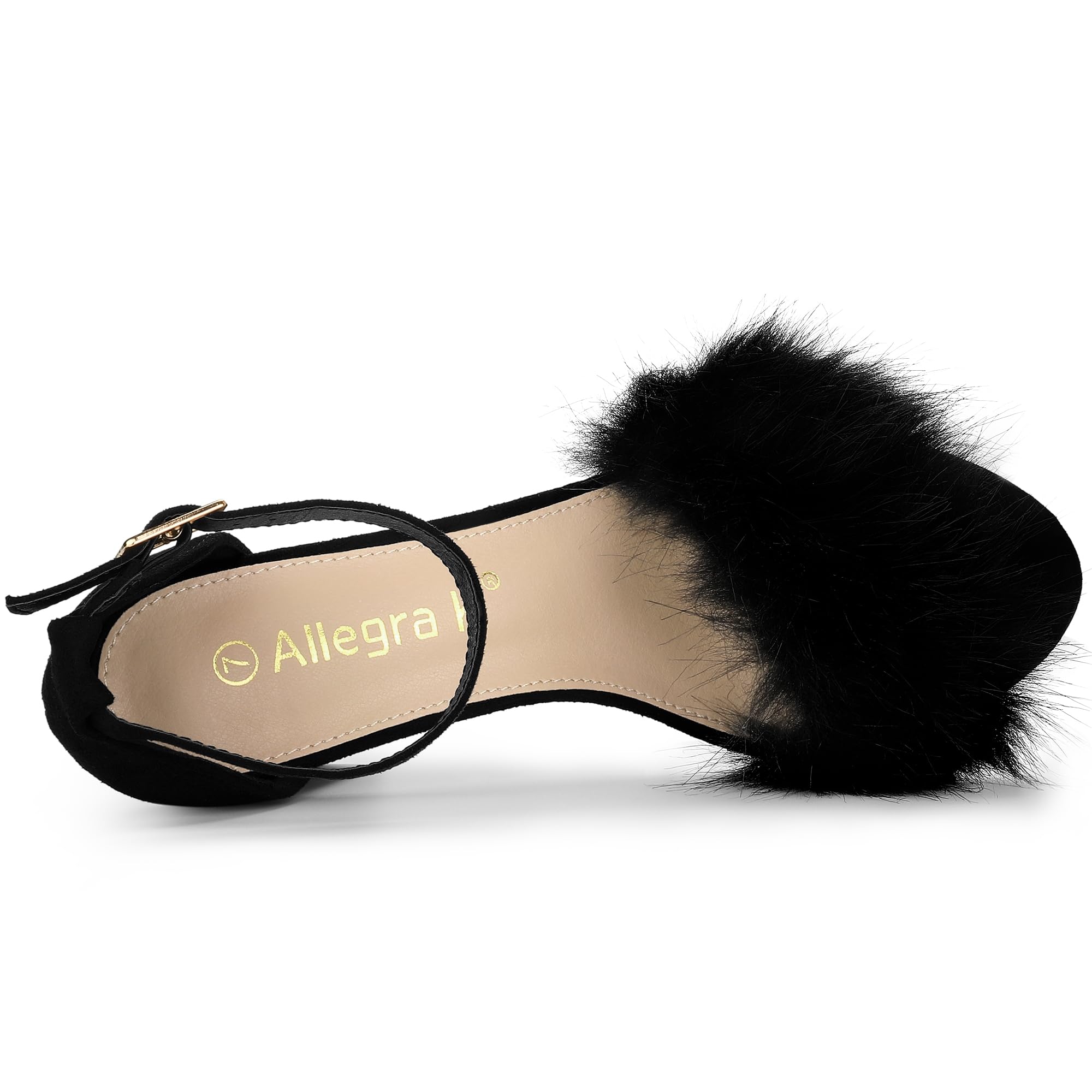Allegra K Women's Faux Fur Ankle Strap Block Heel Sandals - Comfortable Dress Shoes for Parties, Weddings & Evening Events