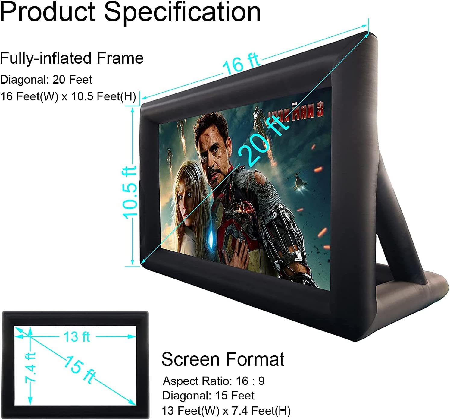 20 Foot Inflatable Movie Projector Screen - Portable Outdoor Cinema Setup for Backyard, Drive-in & Camping (Model S3137) | Perfect for Family Movie Nights, Parties & Events