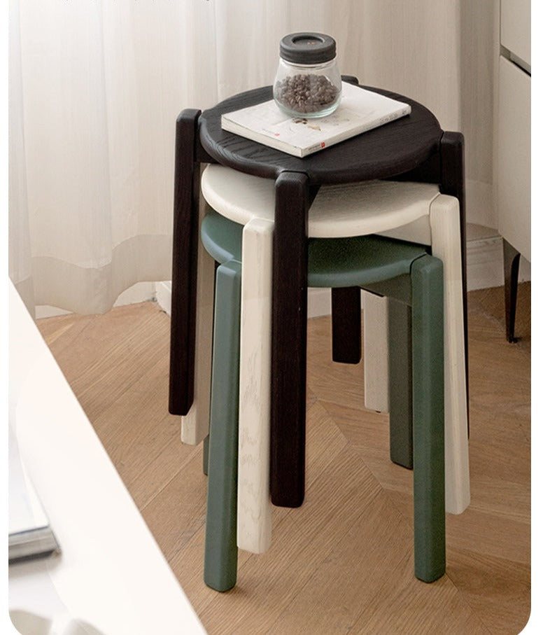 Solid Oak Wood Stacking Stool - Durable & Space-Saving Bar Stool for Kitchen Island, Dining Room, or Outdoor Patio Use