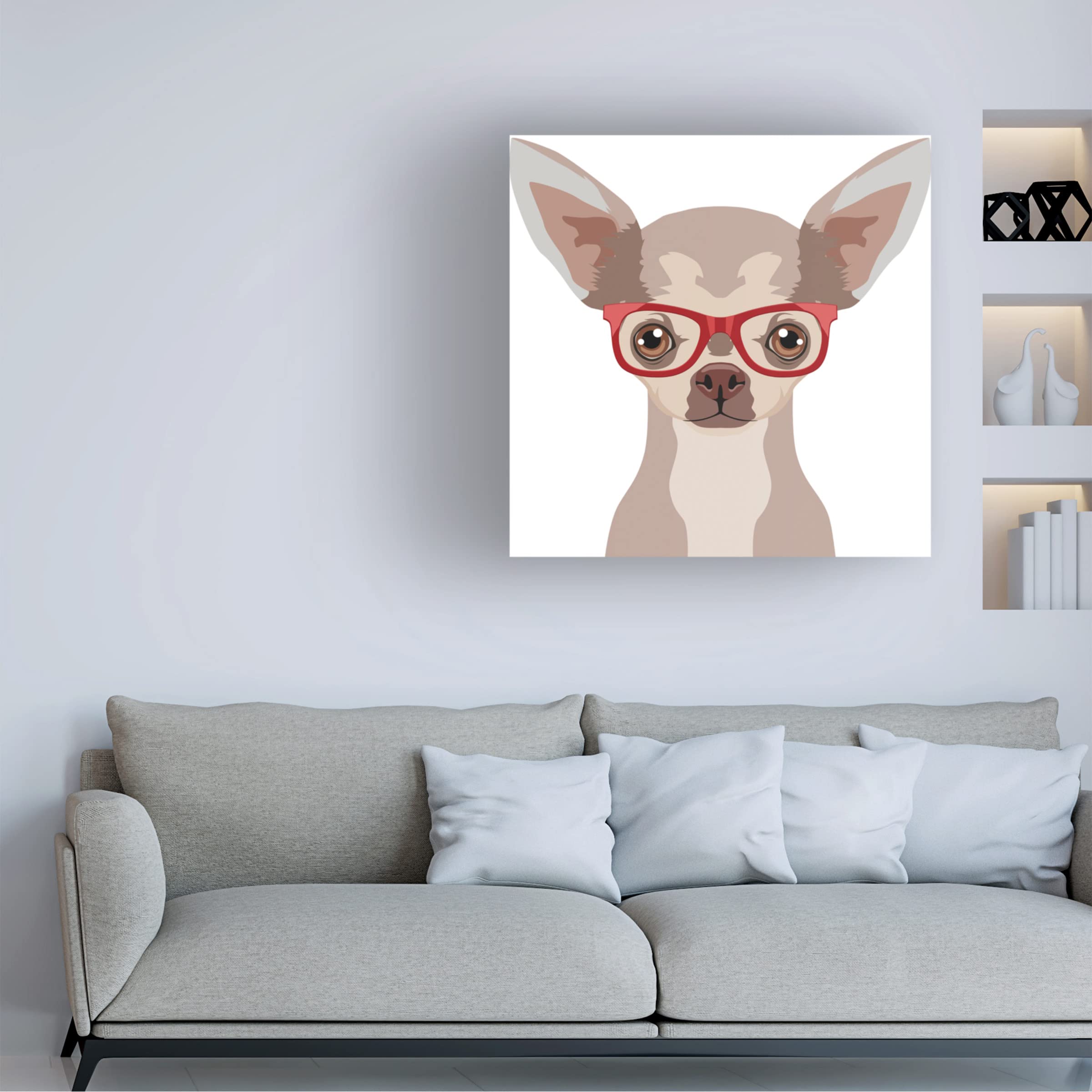 Trademark Fine Art 'Chihuahua Wearing Hipster Glasses 2' Canvas Wall Art - Funny Pet Portrait for Living Room, Bedroom & Office Decor