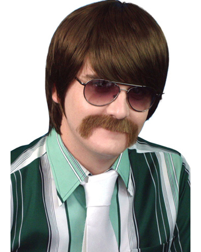 70s Mod Brown Wig for Men - Retro Vintage Costume Party Hairpiece for Halloween, Cosplay, and Themed Events