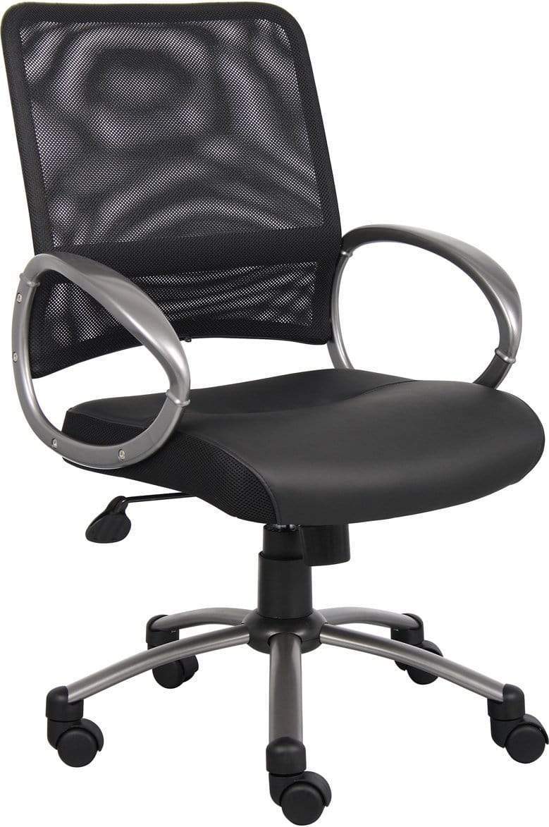 Ergonomic Boss Mesh Back Office Chair with Pewter Finish - Adjustable Height & Lumbar Support [B6406] - Perfect for Home Office, Conference Rooms & Executive Workspaces