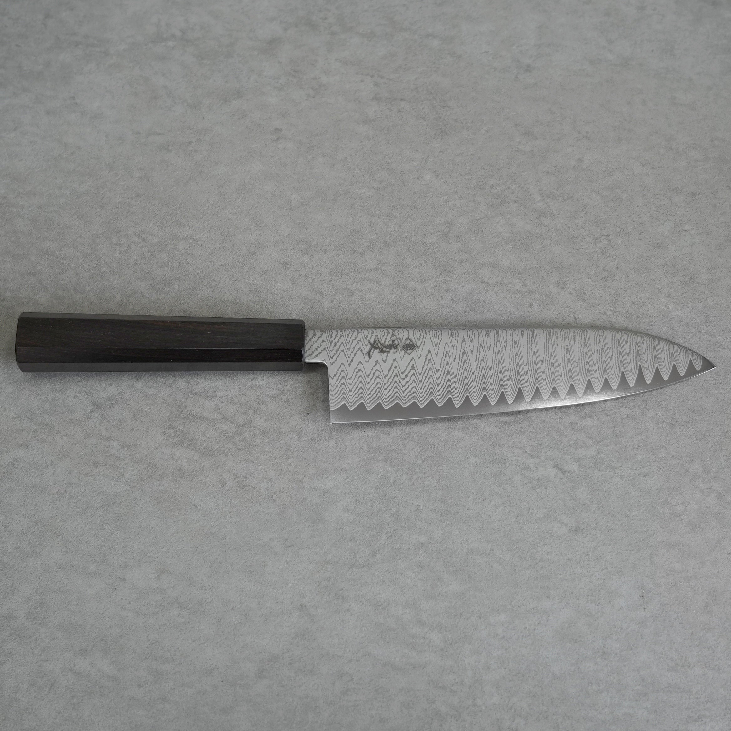 Premium Kanjo VG10 Wave Damascus Santoku Knife 180mm - Japanese Chef Knife with Ebony Wood Handle - Perfect for Slicing, Dicing & Precision Vegetable Cutting