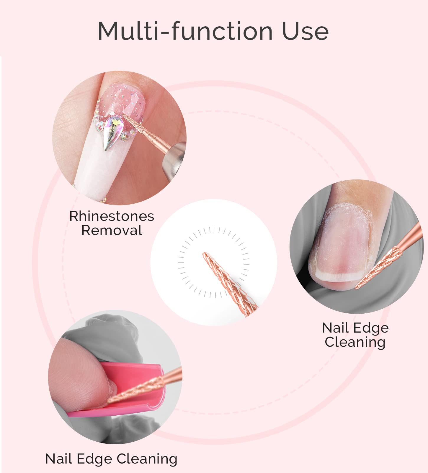 MelodySusie 3/32'' Small Round Tapered Cuticle Cleaner Nail Drill Bit - Professional Safety Carbide Under Nail Cleaner for Dead Skin & Cuticle Removal - Rose Gold Coarse Grit - Perfect for Salon, Home Manicure & Nail Art Supplies