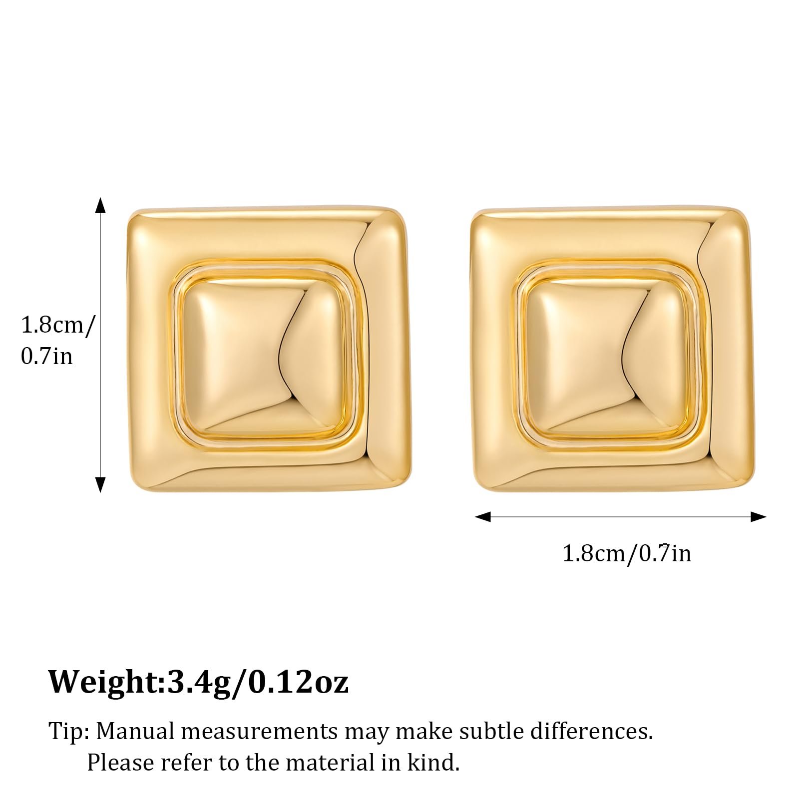 Gold Square Stud Earrings for Women - Polished Spiral Design Hypoallergenic Earrings | Perfect Birthday Gift, Anniversary Jewelry for Her | Everyday Wear, Date Night, Office & Special Occasions