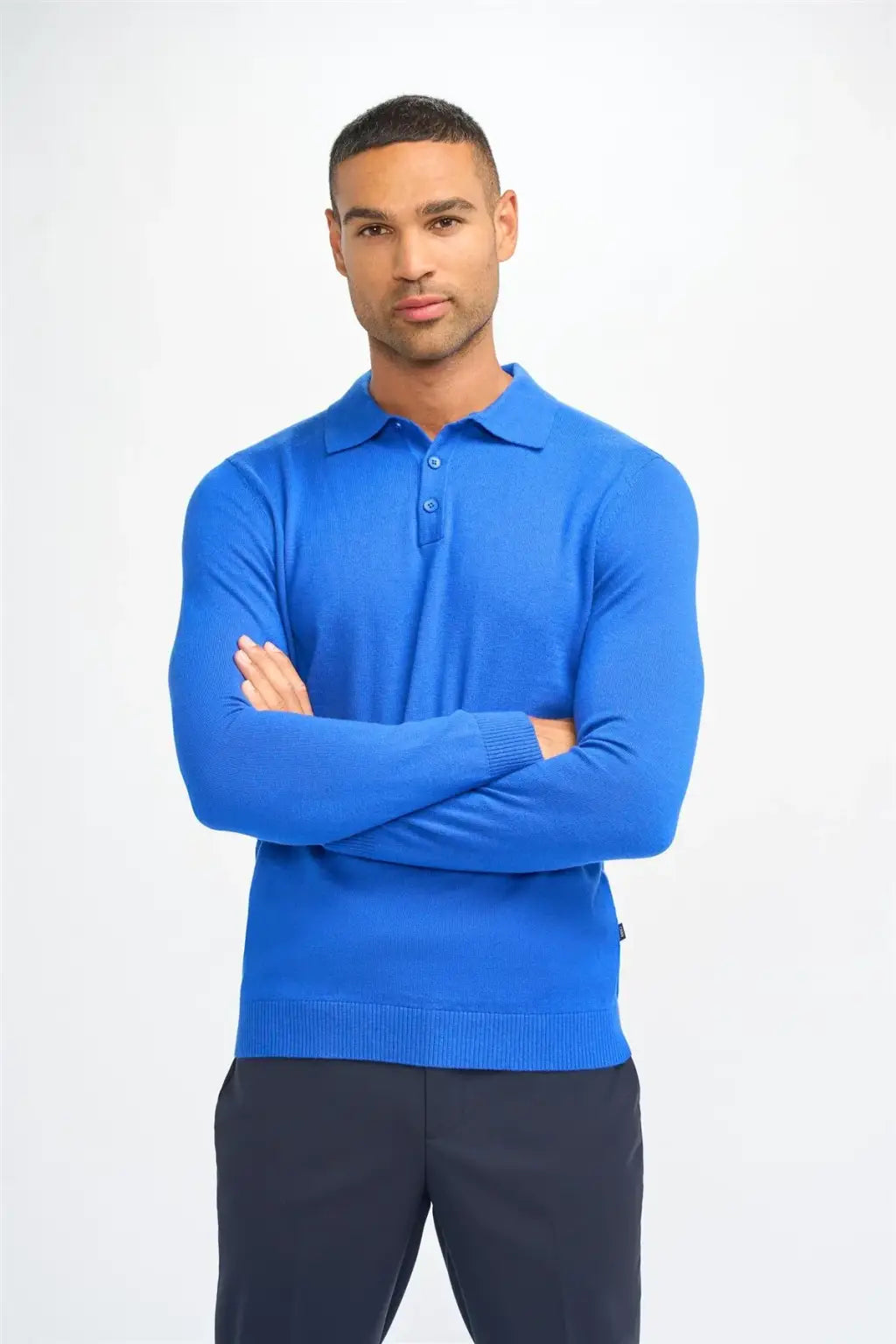 Cavani Men's Boom Plain Long Sleeve Polo Shirt - Classic Casual Slim Fit Button Down Collar Top for Business, Office & Outdoor Activities