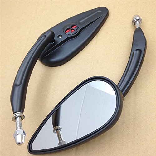 SMT-Skull Flame Side Mirrors for Harley-Davidson 1984-2014 Models - Universal Fit for Most H-D Bikes Including FXDWG2 - Black Custom Motorcycle Accessories - Perfect for Cruiser and Chopper Style Upgrades