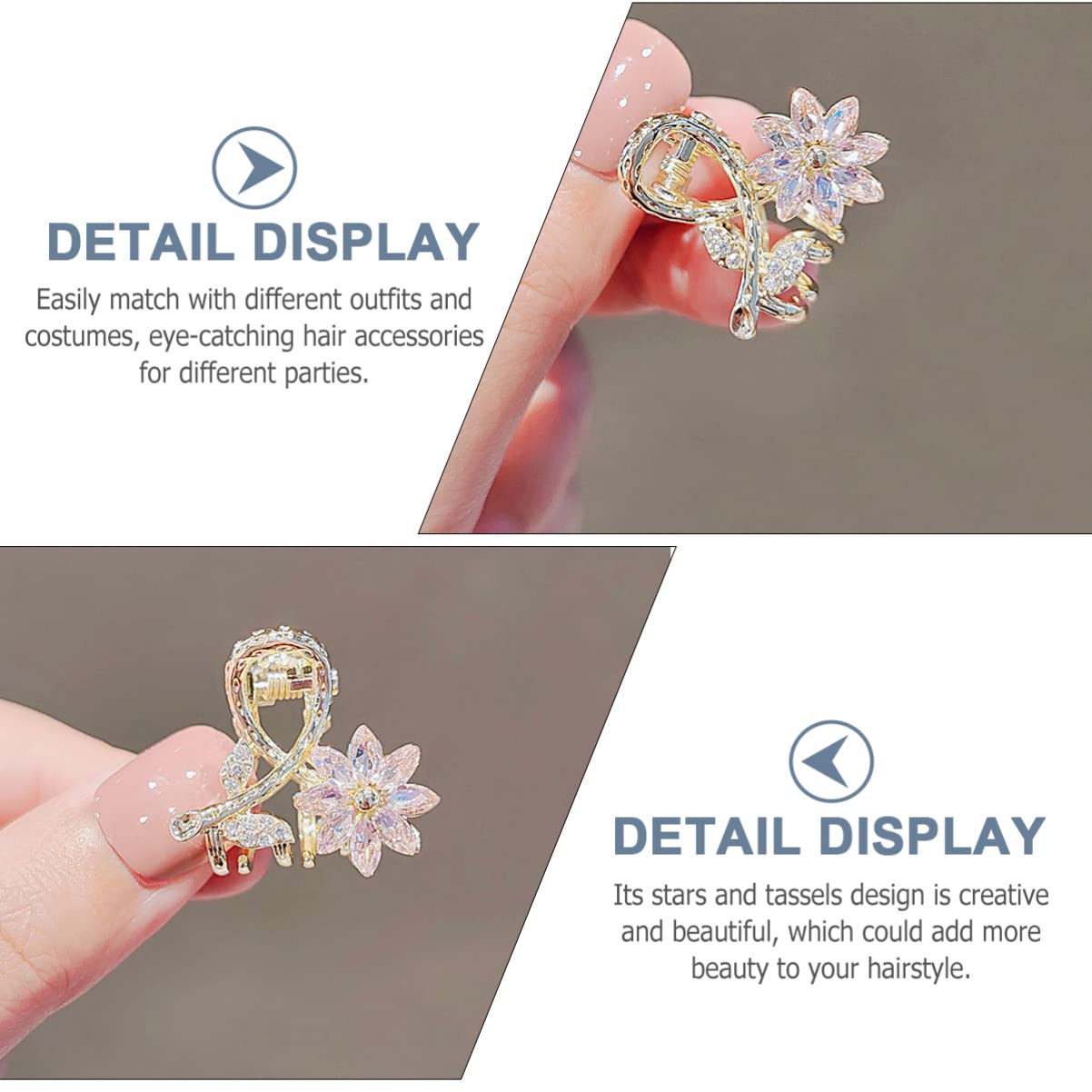 Lurrose Mini Claw Clips 2 Pack - Flower Hair Clips with Zirconia Crystals for Women & Girls - No-Scratch Hair Accessories for Curly, Wavy & Straight Hair - Perfect for School, Work, Parties & Everyday Styling