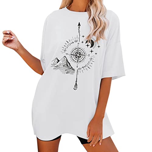 Funny Graphic Tees for Women - Oversized Short Sleeve T-Shirt with Sun and Moon Design | Casual Wear, Street Style & Festival Outfits