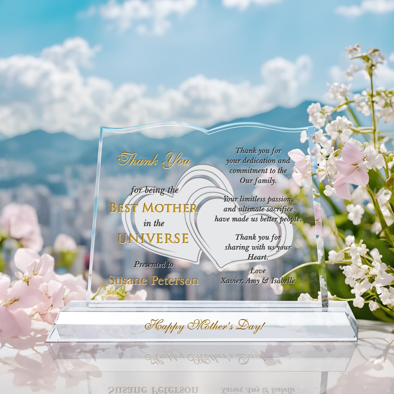 Custom Engraved Mother's Day Plaque - Personalized Gift for Mom with Names of Children - Unique Thank You Present from Son, Daughter or In-Laws - 10 Inch Wooden Keepsake for Best Mom Ever - Perfect for Mother's Day, Birthday, Anniversary & Home Decor