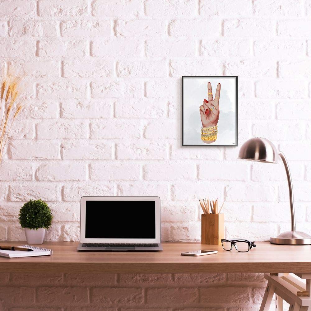 Stupell Industries Peace Hand Pose Wall Art with Fashion Accessories - 11x14 Inches, Off-White - Perfect for Boho Home Decor, Bedroom & Living Room Wall Hangings