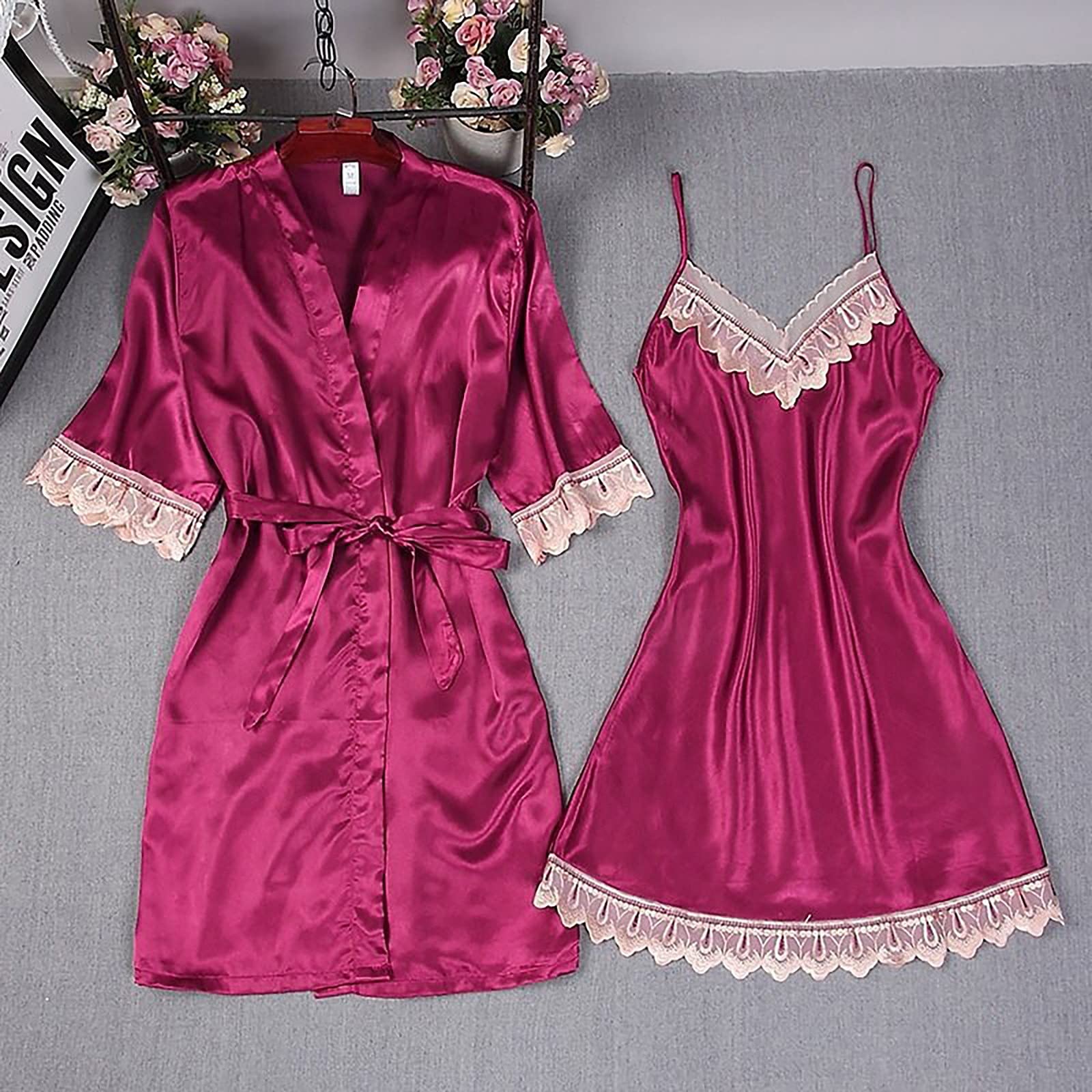 Sexy Women's Lingerie 2-Piece Set - Lace Garter & Robe with Deep V-Neck Bodysuit - Comfortable Cotton Nightwear for Romantic Nights & Special Occasions