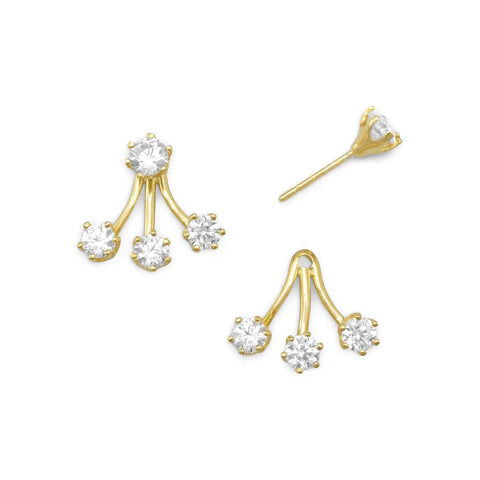 14K Gold Plated Sterling Silver Cubic Zirconia Stud Earrings - Front & Back Design for Women | Perfect for Parties, Weddings & Everyday Elegance