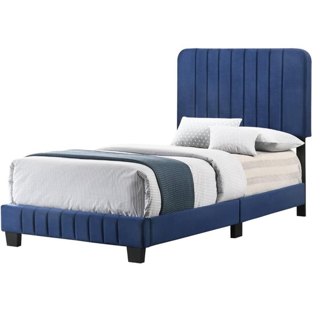 **Glory Furniture Lodi Velvet Upholstered Twin Bed Frame - Navy Blue Velvet Fabric, Modern Kids & Guest Room Bed - Perfect for Small Spaces & Cozy Bedrooms**