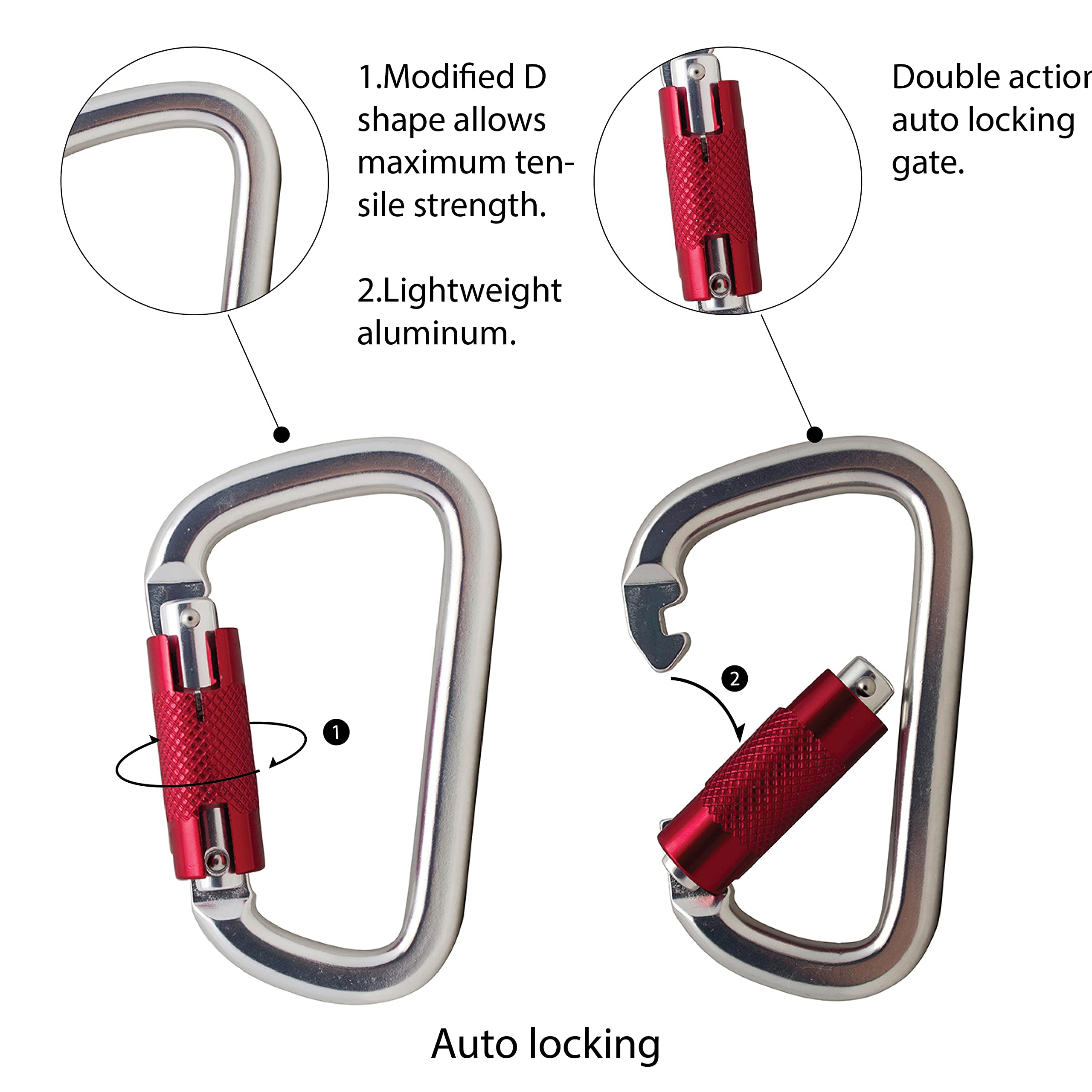 Fusion Climb Swift Lock Auto Locking Aluminum Carabiner - Lightweight & Durable Carabiner for Rock Climbing, Hiking, Camping, Hammocks, Gym, Keychains, Dog Leash & Outdoor Gear - Perfect for High-Altitude Work, Adventure Sports & Everyday Carry