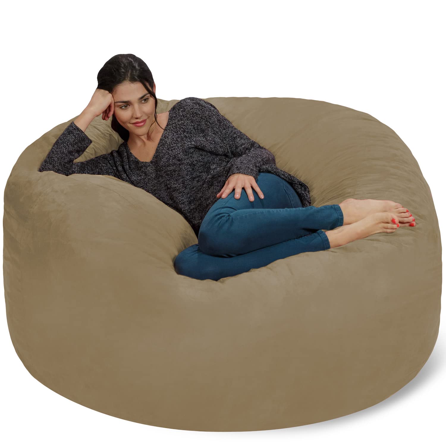 Chill Sack 5' Giant Memory Foam Bean Bag Chair - Oversized Sofa with Soft Microfiber Cover (Khaki) - Perfect for Living Rooms, Game Rooms & Dorm Relaxation