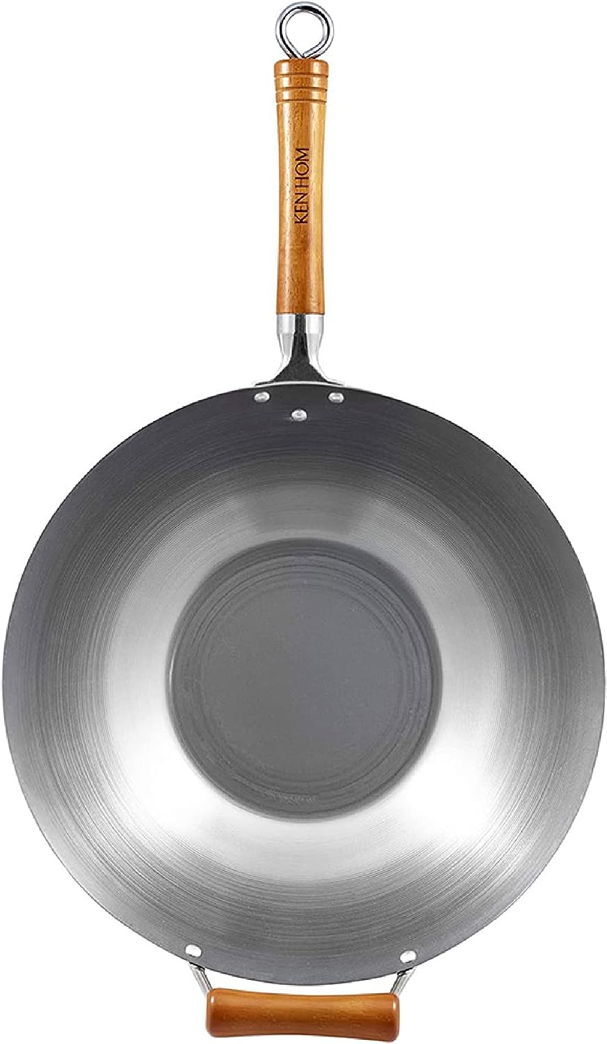 Ken Hom 14-Inch Carbon Steel Flat Bottom Wok Pan - Professional Stir Fry Pan for Asian Cooking, High Heat Cooking, Home & Restaurant Use
