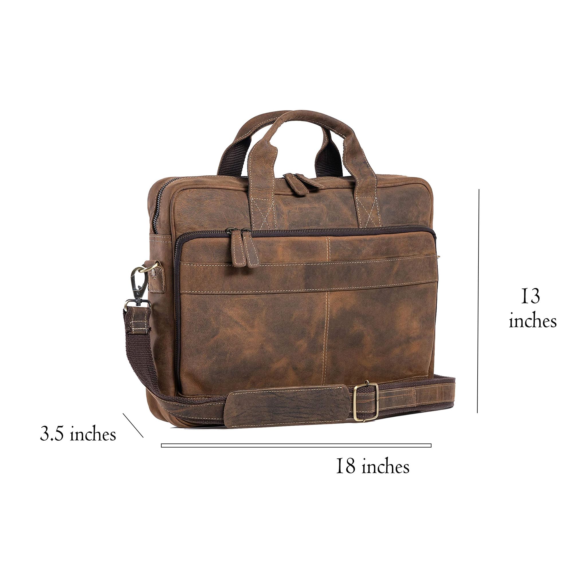 Premium 18 Inch Leather Laptop Briefcase for Men & Women - Professional Messenger Bag for Office, Business & Travel - Durable Satchel for Work, Commuting & Business Meetings