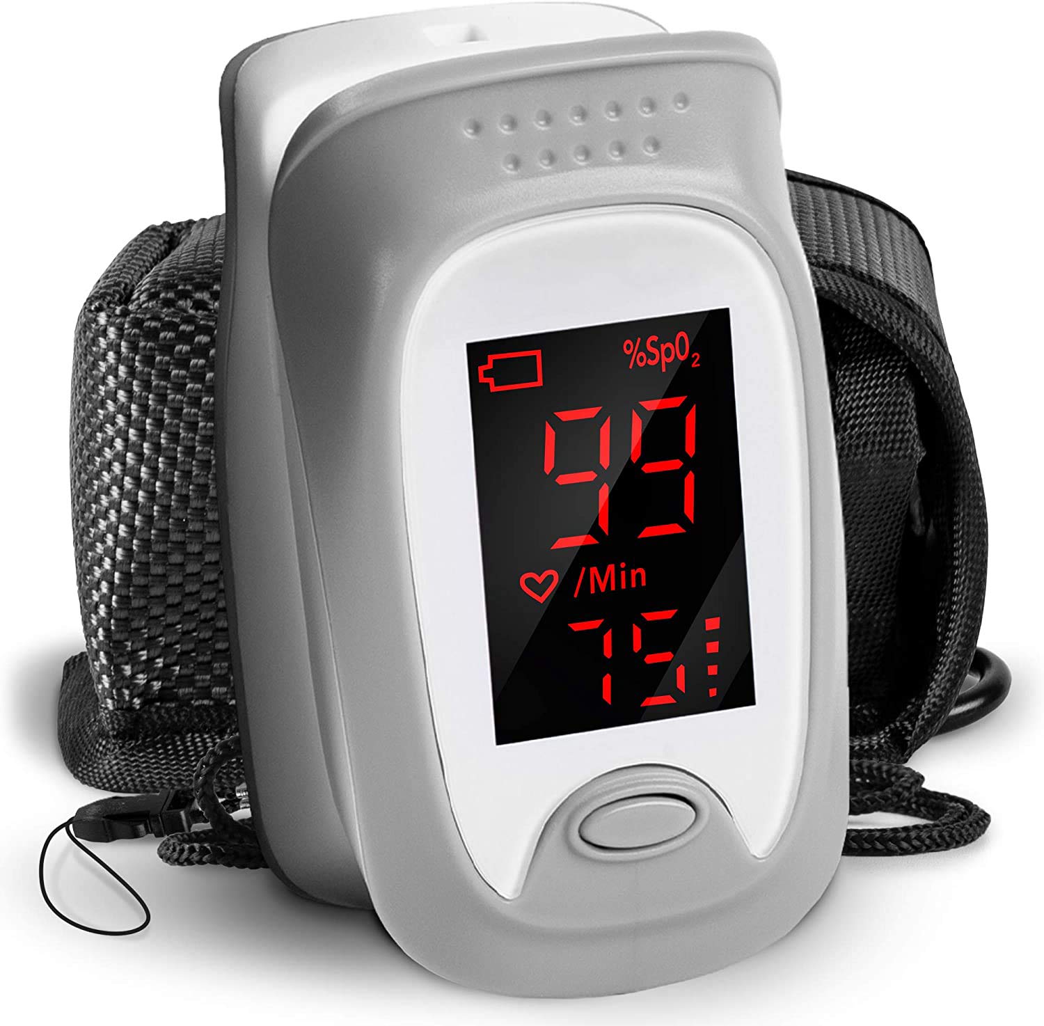 Duronic OX01R Fingertip Pulse Oximeter - Accurate Blood Oxygen Monitor & Heart Rate Tracker with Lanyard & Carry Case - Ideal for Home Use, Fitness, and Health Monitoring