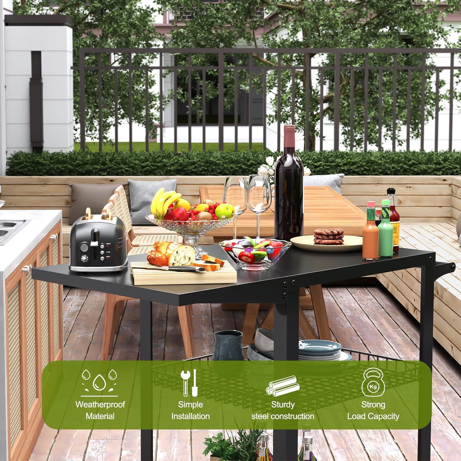 **Portable 3-Tier Stainless Steel Pizza Oven Cart - Outdoor BBQ Grill Table with Wheels, Commercial Kitchen Prep Trolley & Dining Workstation for Backyard, Patio, and Catering Events**
