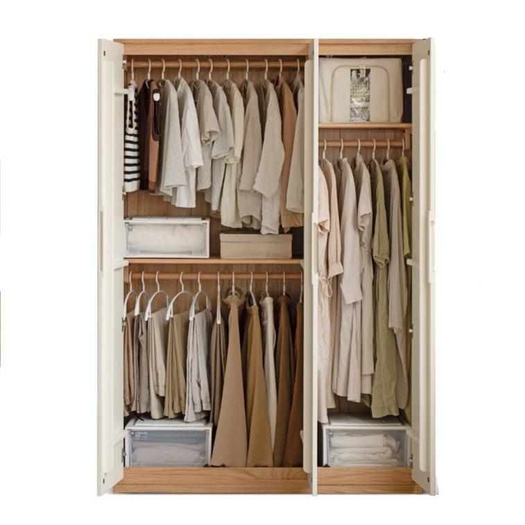 Solid Oak Wood Wardrobe & Floor Cabinet Set - Durable Storage for Bedroom, Closet, and Living Room Organization