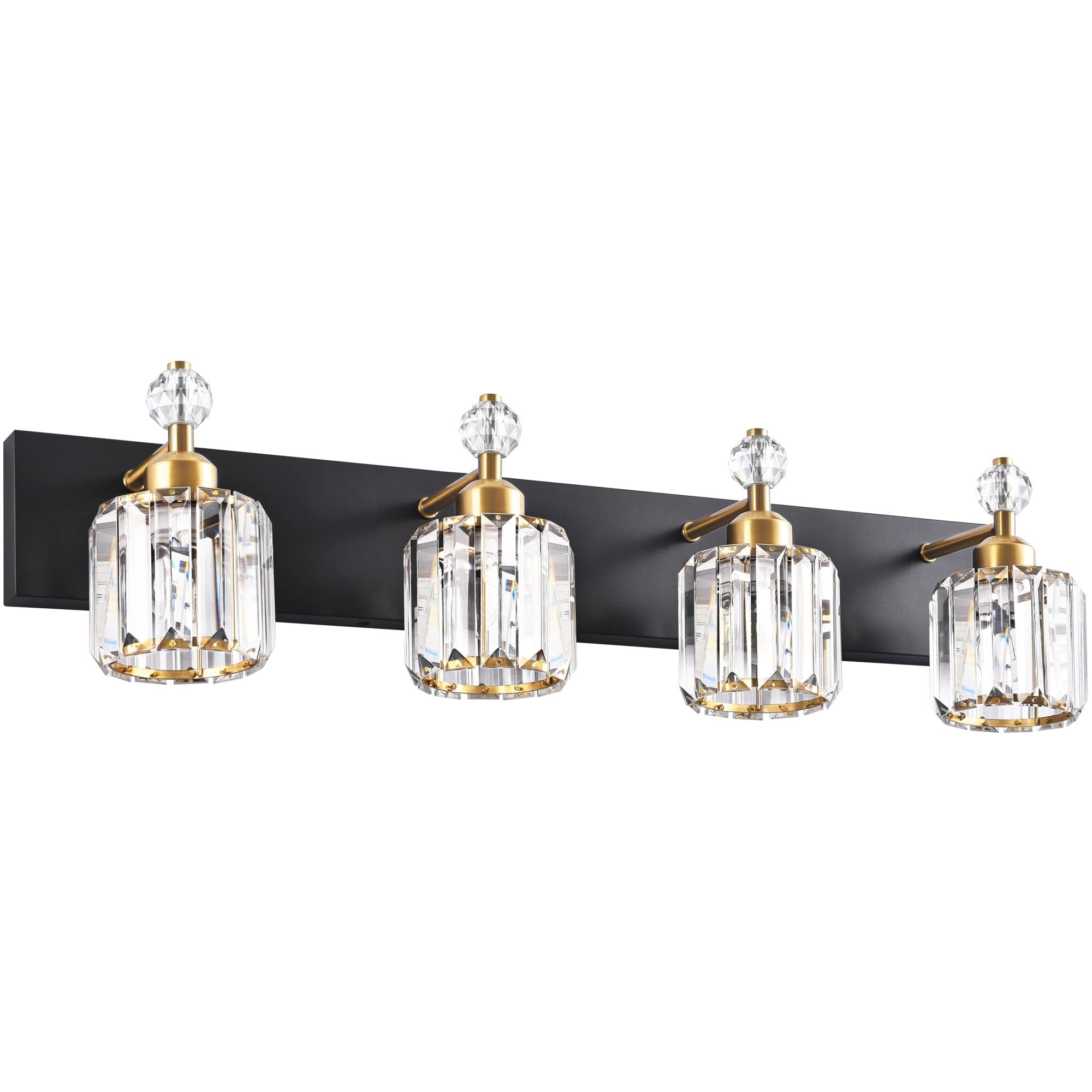 PRESDE Modern Crystal 4-Light Vanity Light Fixture - Matte Black & Gold Bathroom Wall Sconce for Mirror Lighting | Perfect for Bathroom, Powder Room & Dressing Area Makeup Vanity