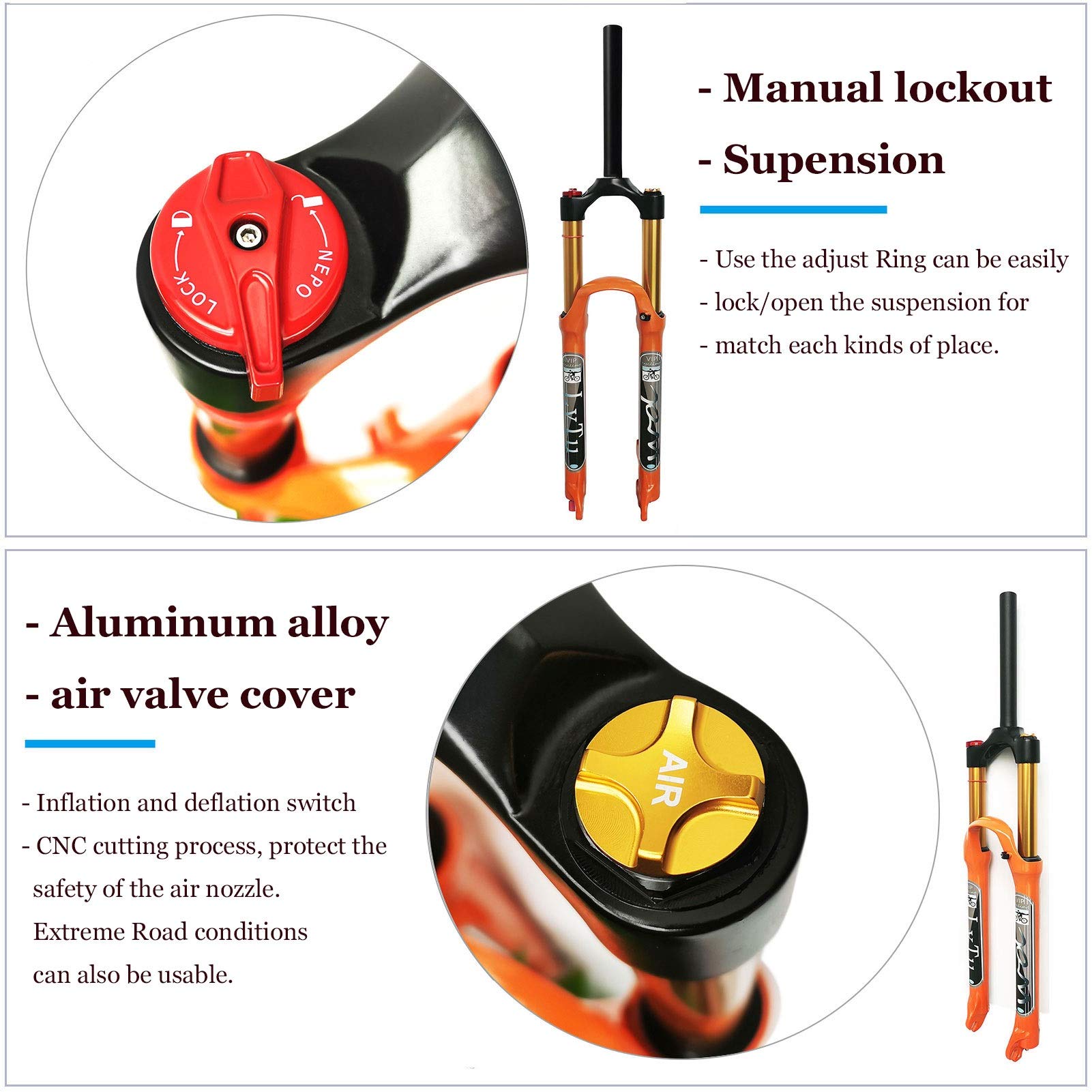 140mm Air Suspension Fork for 26/27.5/29 Inch MTB - Rebound Adjustable Straight/Tapered Tube XC/AM Mountain Bike Fork (Manual Lockout) - Perfect for Trail Riding & Cross-Country Adventures