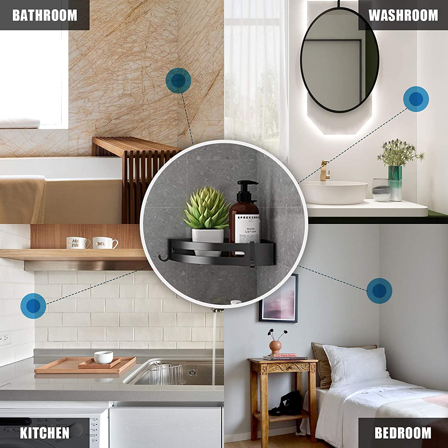 Fulminare Self-Adhesive Aluminum Bathroom Corner Shelf - Rustproof Shower Organizer with Strong Adhesive, Space-Saving Storage Rack for Bathroom Essentials - Perfect for Small Bathrooms, Showers & Vanities (Queen Size)