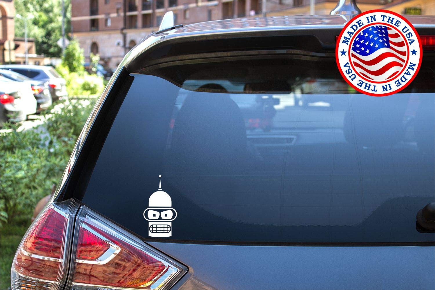 Futurama Bender Face Vinyl Decal Sticker - 5.5 Inch White Car Decal for Cars, Trucks, Laptops, Skateboards & Walls | Sunset Graphics & Decals | Perfect for Fans, Gifts & Personalizing Vehicles/Electronics
