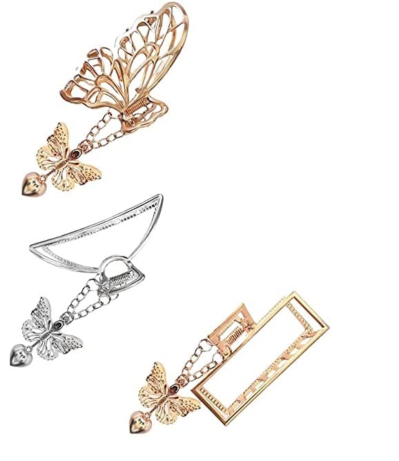 Honbon Vintage Metal Hair Claw Clip with Latkan - Non-Slip Strong Hold Jaw Clip for Women & Girls - Perfect for Thin & Thick Hair Styling - Great for Updos, Ponytails & Everyday Hair Accessories