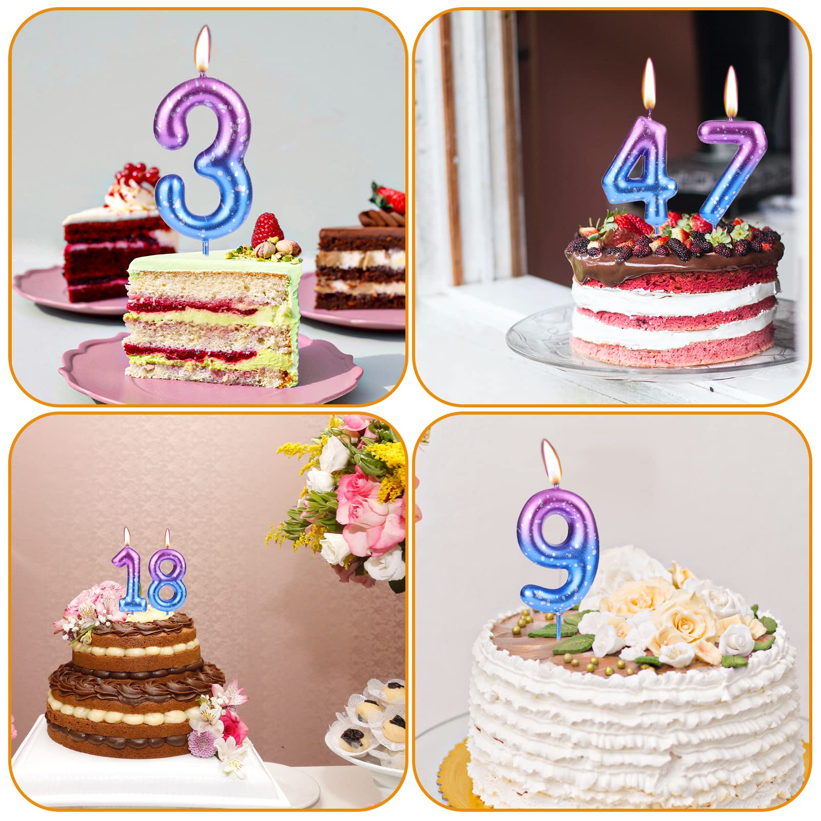 LUTER Purple Blue Gradient Birthday Candles - 6 Pack for Cakes, Parties & Weddings
