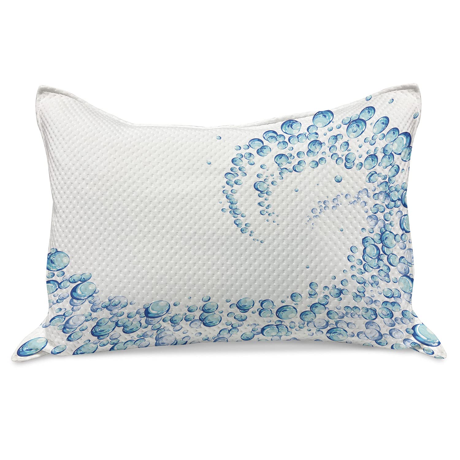 Ambesonne Blue Knitted Quilt Pillow Cover - Water Droplets & Air Bubbles Aquatic Design, Ocean Wave Pattern - Standard Queen Size 30x20 Inches - Blue Aqua White - Perfect for Bedroom Decor, Coastal Theme Living Room & Spa Style Home Accessories