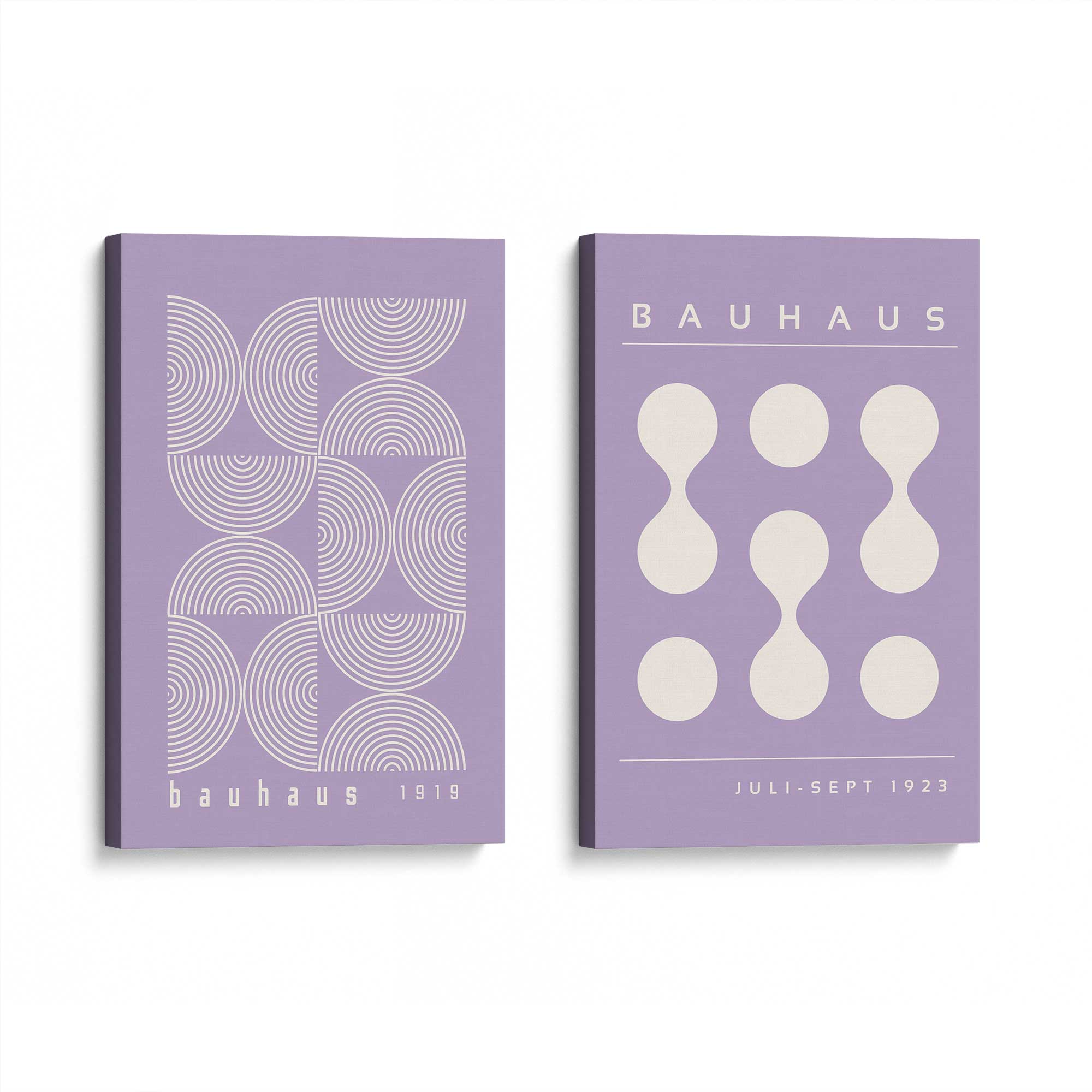Bauhaus Flow and Composition in Purple II - Set of 2 Premium Canvas Wall Art Prints | Modern Abstract Decor for Living Room, Bedroom & Office