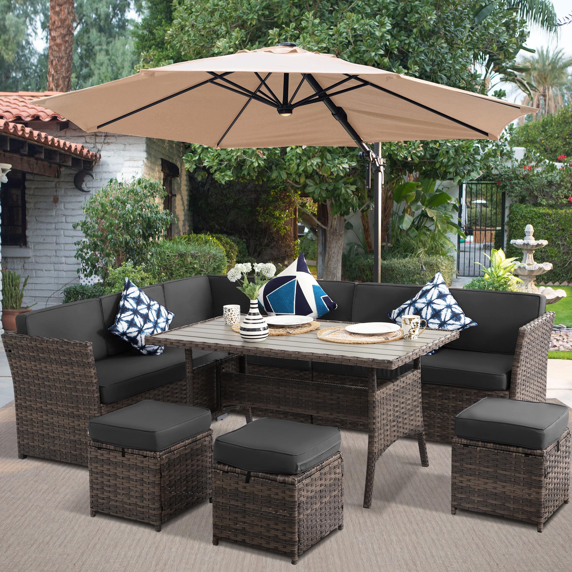 KIGOTY 7-Piece Outdoor Dining Set with Cushions - Patio Table & Chairs for Backyard, Garden, Deck - Weather-Resistant BR-Grey Lawn Furniture - Perfect for Outdoor Entertaining & Relaxation
