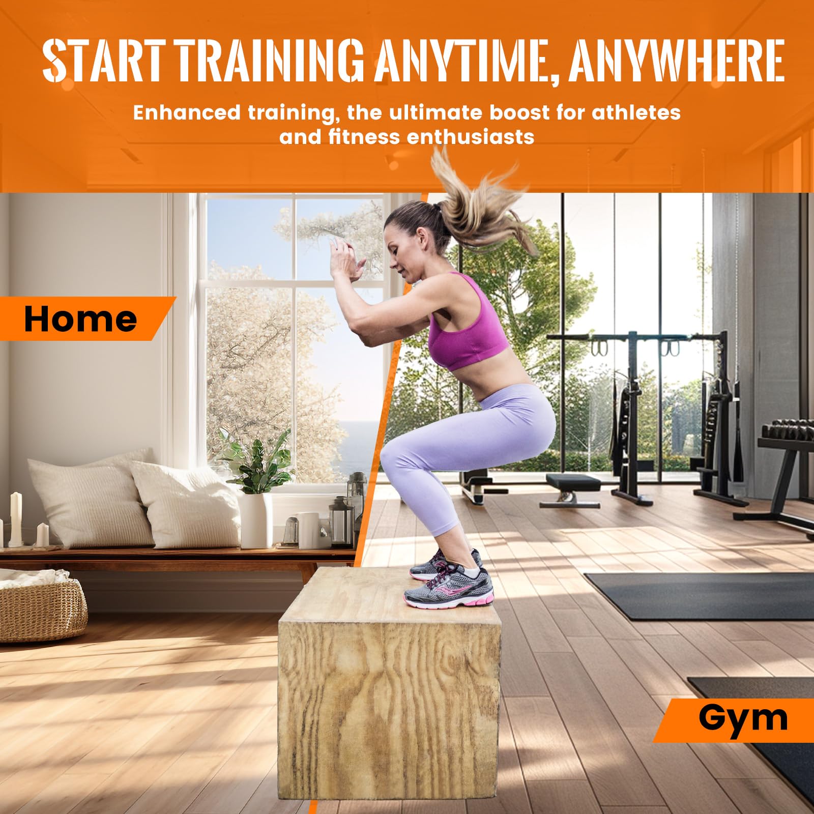 CAELUM 3-in-1 Wood Plyo Box - Non-Slip Plyometric Jump Box for Home & Gym, 400lbs Weight Capacity - Perfect for CrossFit, HIIT, Jump Training, Squats & Step-ups - Ideal for Home Workouts & Professional Fitness Studios