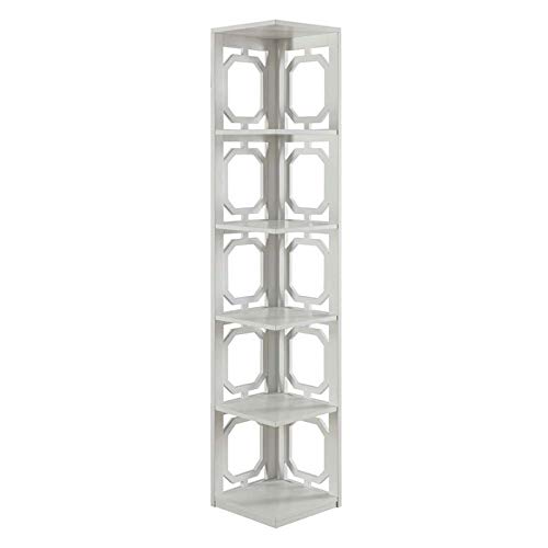 Scranton & Co 5 Shelf White Corner Bookcase - Space Saving Storage for Living Room, Bedroom, Home Office & Study