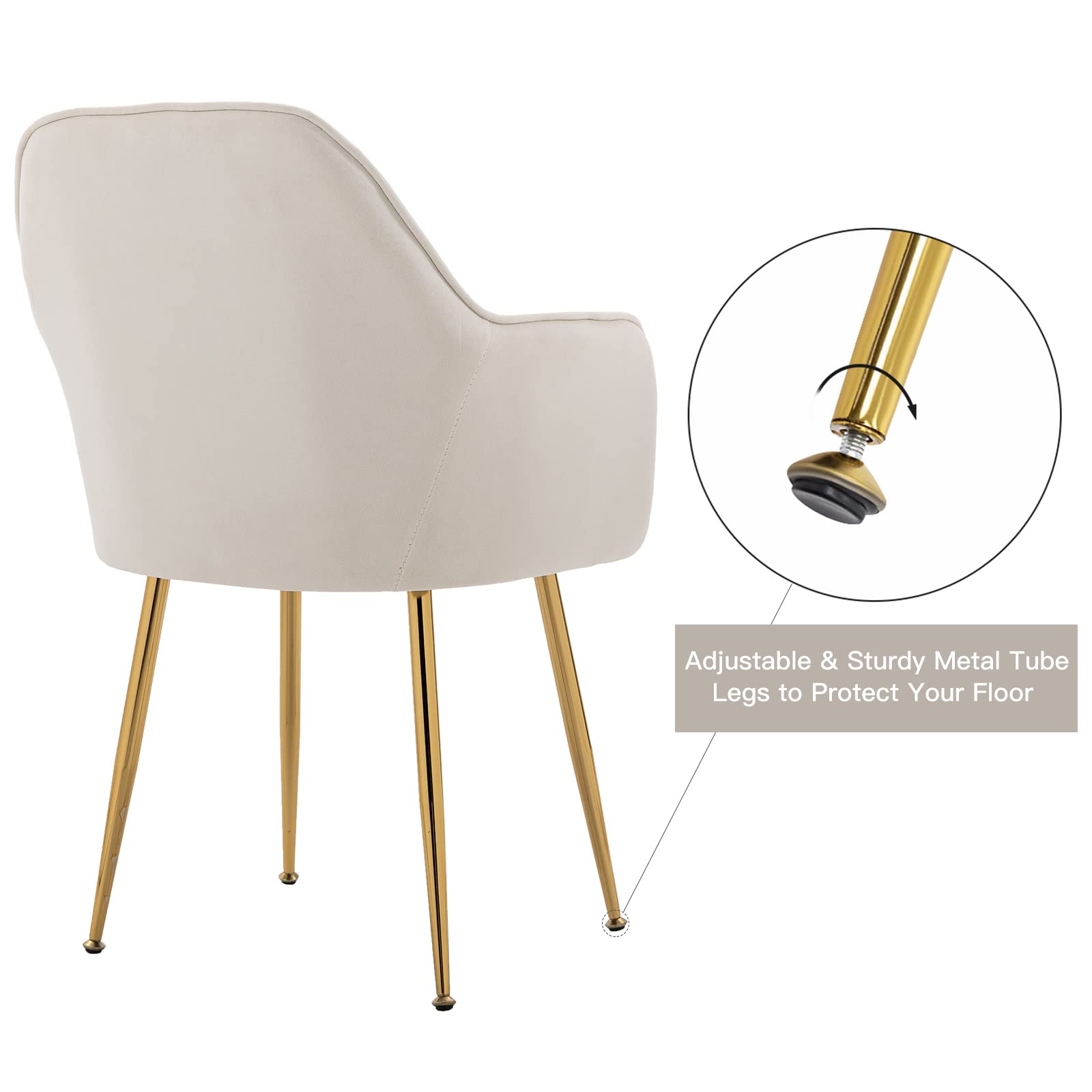 AVAWING Mid-Century Modern Velvet Dining Chairs Set of 4 - Light Beige Upholstered Armchairs with Golden Metal Legs for Living Room, Dining Room & Guest Seating | Elegant Home Decor & Comfortable Club Chairs