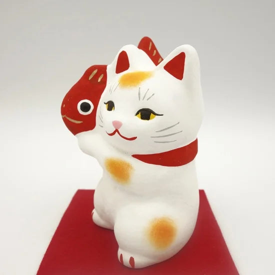 Nagahama Doll Japanese Maneki Neko (Beckoning Cat) White Lucky Cat Figure - Authentic Japanese Good Luck Charm for Home & Office Decor