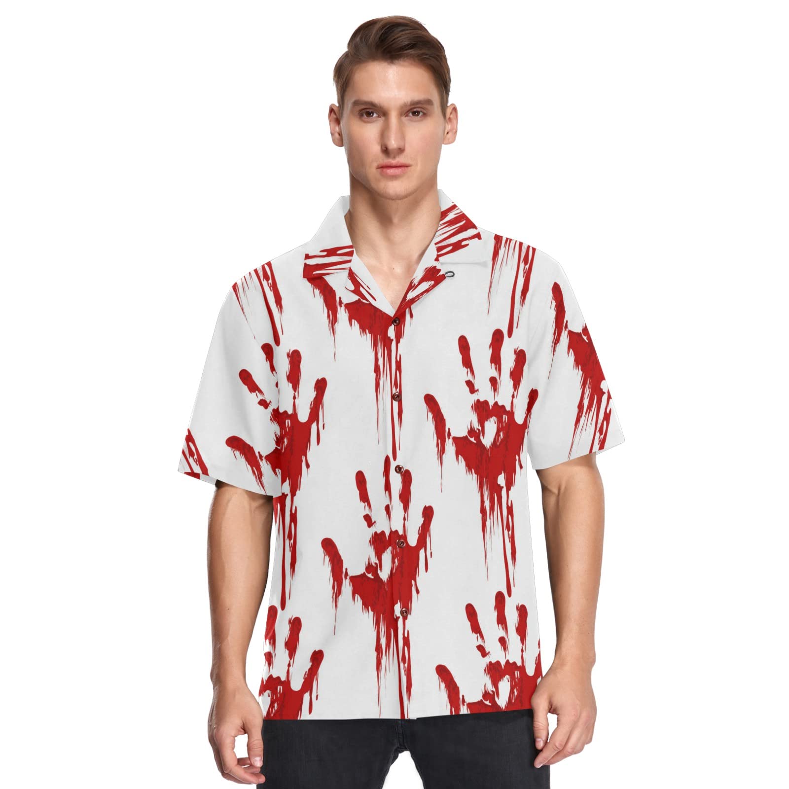 Scary Bloody Zombie Halloween Hawaiian Shirt for Men - Casual Button Down Shirt with Short Sleeves - Perfect for Costume Parties, Horror Events & Themed Gatherings