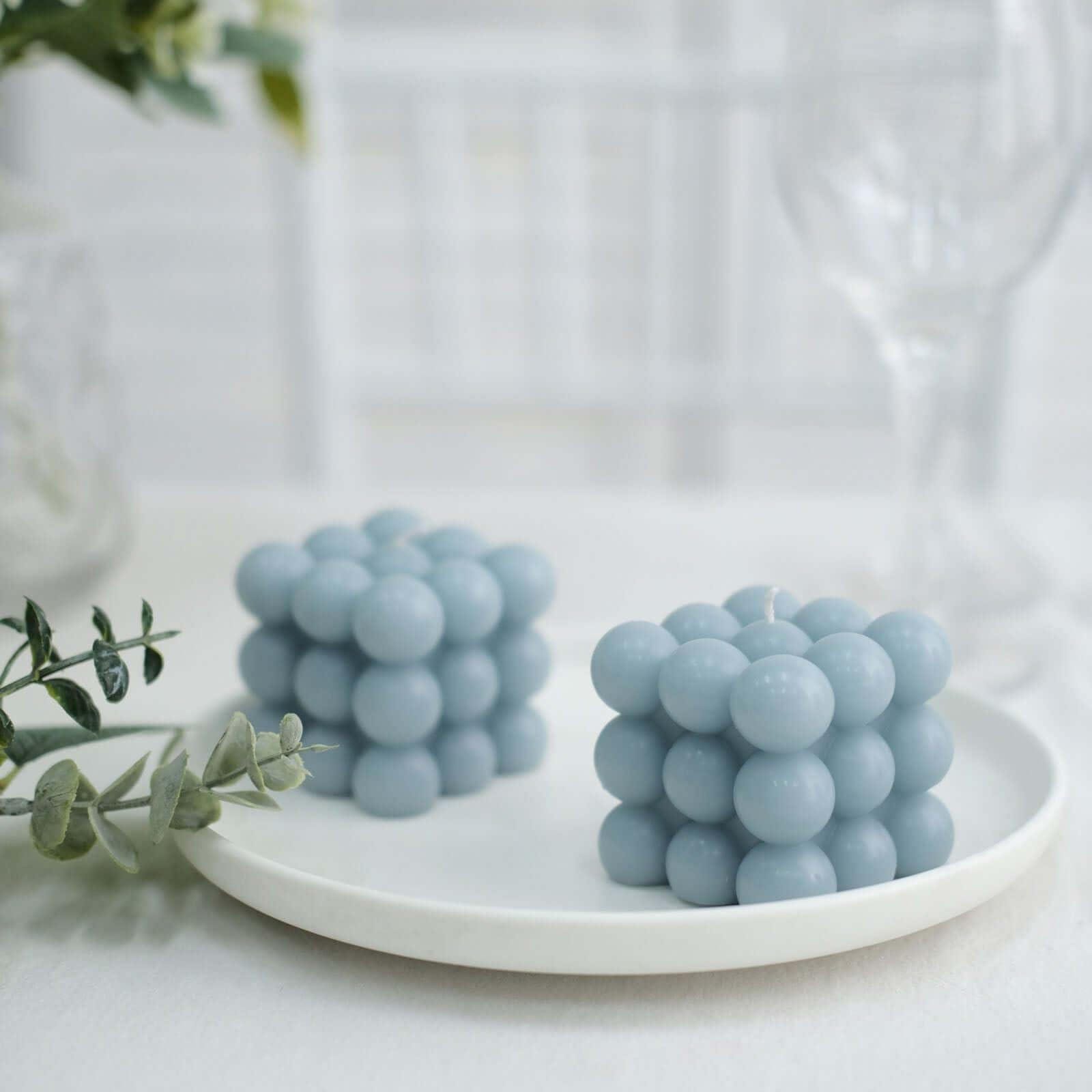 Efavormart 2 Pack Dusty Blue 2 Inch Bubble Cube Paraffin Wax Candles - Unscented Square Pillar Candles for Wedding Decor, Party Favors & Home Decoration