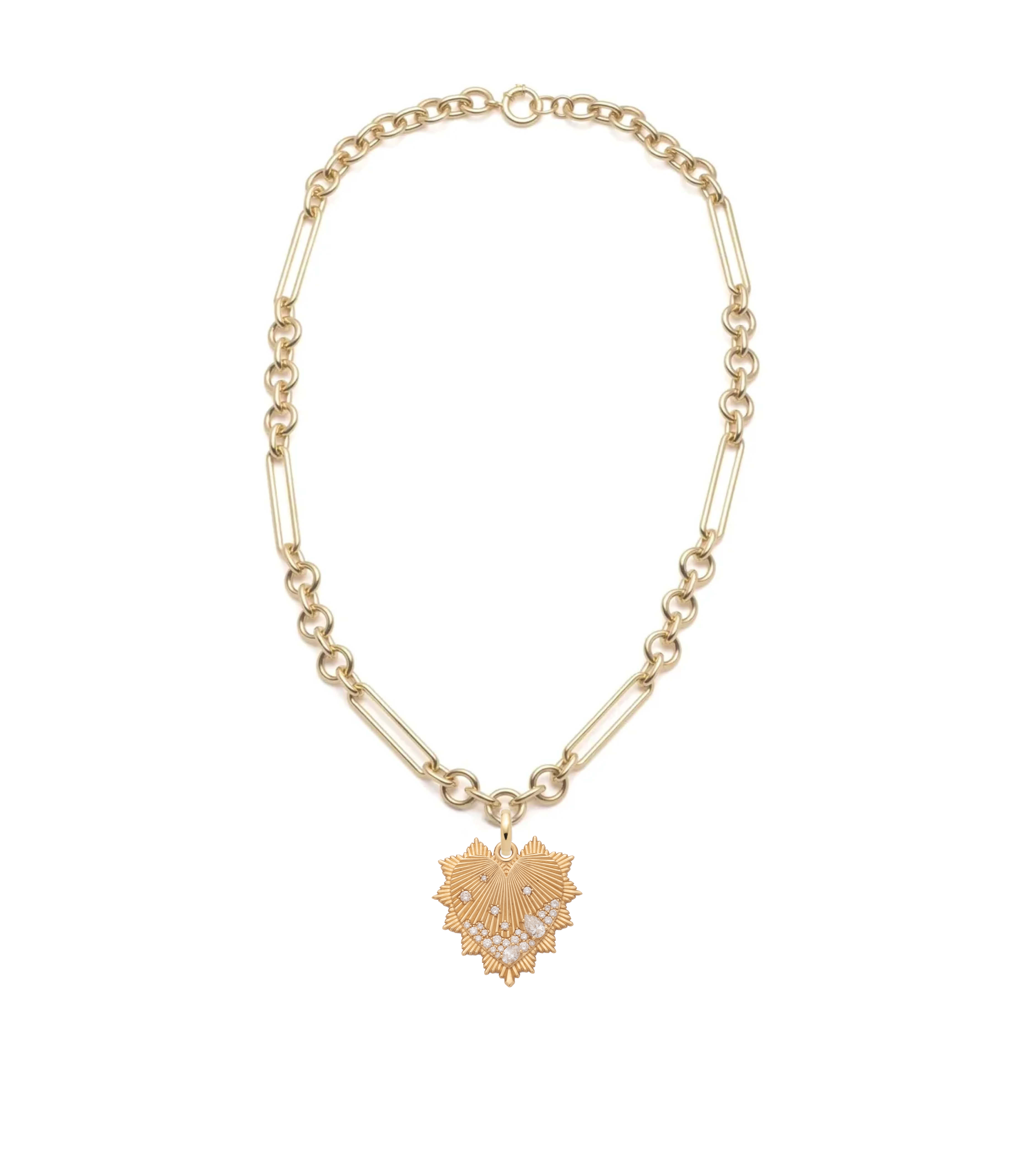 Heart Love Token Mixed Clip Necklace - 14K Yellow Gold with Diamond Accents | Perfect for Valentine's Day Gifts, Anniversary Presents & Romantic Occasions