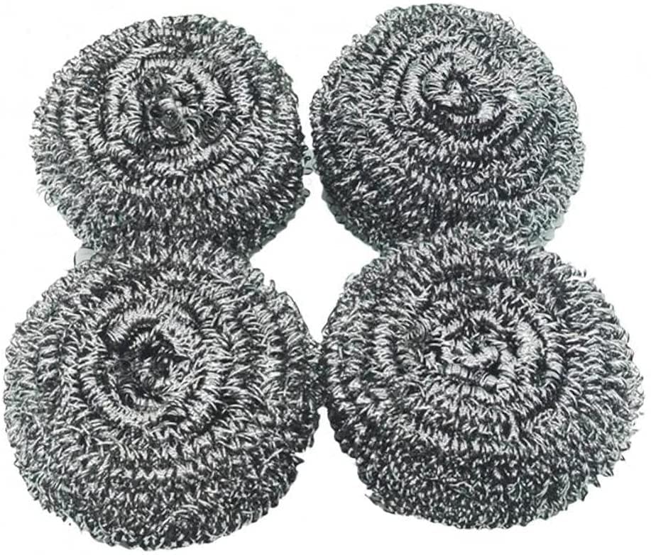 4Pcs Stainless Steel Scrubber Sponges for Dishwashing - Heavy Duty Kitchen Cleaning Pads for Pots, Pans & Utensils - Rustproof Spiral Scourers with Ergonomic Design (Perfect for Tough Grease & Burnt Food Removal)