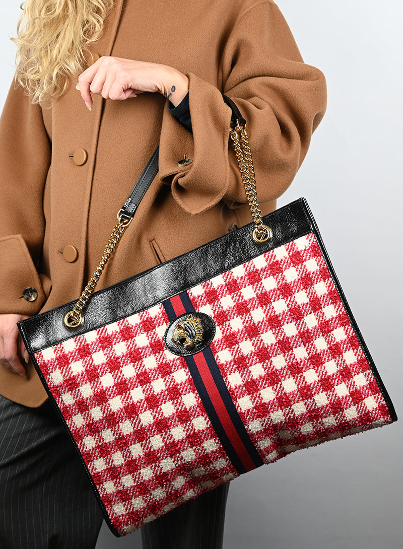 Gucci Red Tartan Fabric Shopper Bag - Stylish & Durable for Work, Travel & Everyday Use